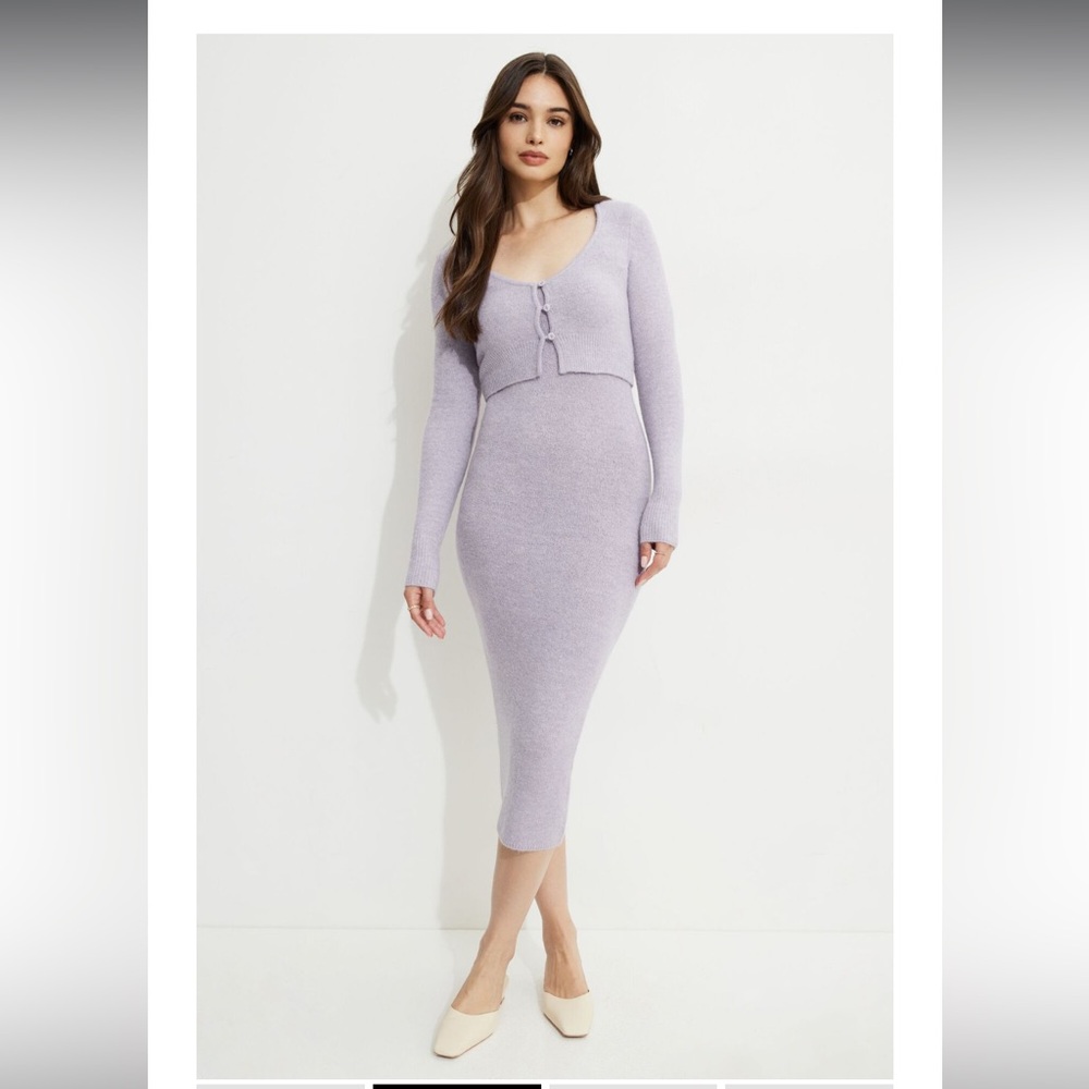 NWT- Dynamite heavenly yarn midi dress and matching cardigan set - lavender
